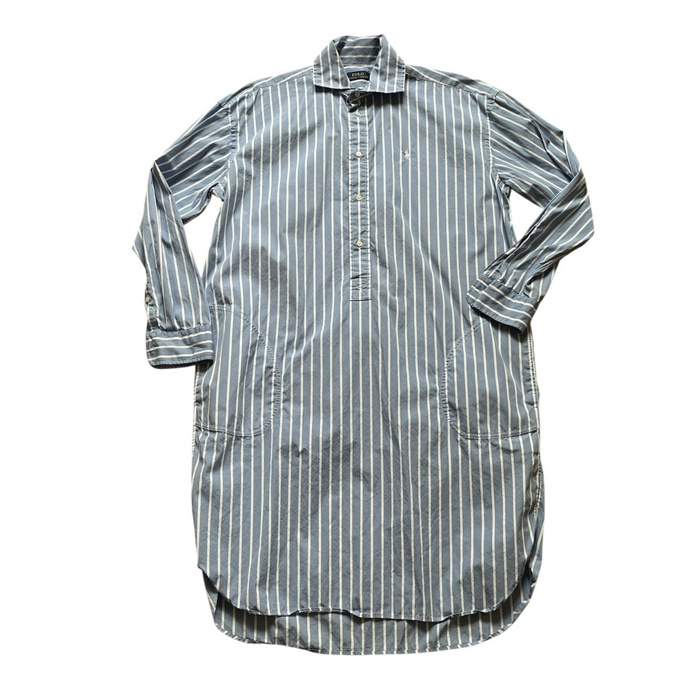 Polo Ralph Lauren Blue Striped Popover Shirt Dress Long Sleeve, Size 12